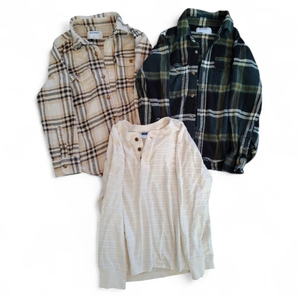 Old Navy Boys Size 8 Medium Shirt Bundle Plaid Flannel Button‎ Ups Henley